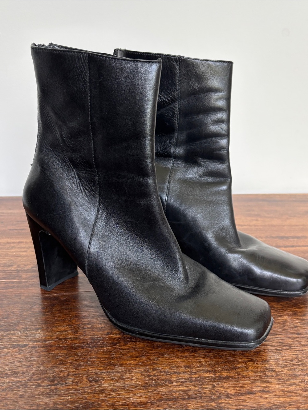 Vintage 90's Y2K Indeed Size 9 M Black Leather Square Toe Mid Calf Boots Brazil